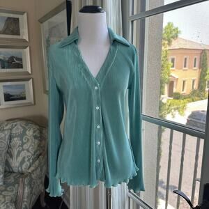 Anthropologie Dolan Accordion Bell Sleeve Hem Button Down 70s Blouse Size XS